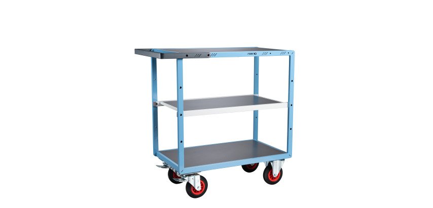 Servante mécano-soudée 3 plateaux tôle galvanisée 400 kg 850 x 500 mm roue caoutchouc