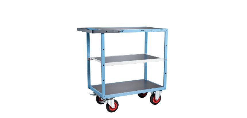 Servante mécano-soudée 3 plateaux tôle galvanisée 400 kg 850 x 500 mm roue caoutchouc