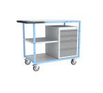 Servante établi équipée demi plateau tôle + 1 bloc 4 tiroirs plateau bois mélaminé 250 kg roue TPE