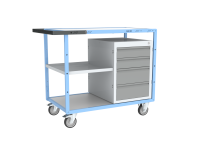 Servante établi équipée demi plateau tôle + 1 bloc 4 tiroirs plateau bois mélaminé 250 kg roue TPE