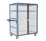 Servante grillagée 4 côtés, verrouillable, avec 3 étagères, plateau bois, 1200 x 800 mm, 250 kg