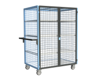 Servante grillagée 4 côtés, verrouillable, avec 3 étagères, plateau bois, 1200 x 800 mm, 250 kg