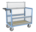 Chariot conteneur grillagé avec toit plateau bois médium 500 kg 1000 x 600 mm roue TPE