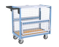 Chariot conteneur grillagé avec toit, 850 x 500 mm, 250 kg