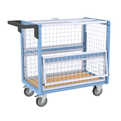 Chariot conteneur grillagé avec toit, 850 x 500 mm, 250 kg