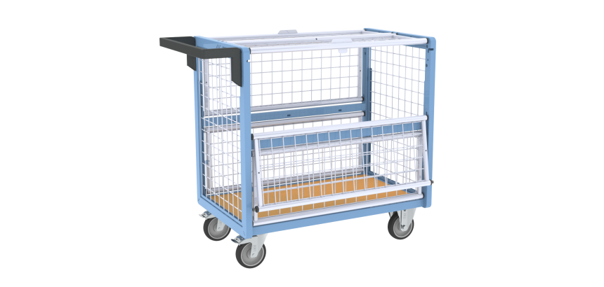 Chariot conteneur grillagé avec toit, 850 x 500 mm, 250 kg