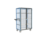 Servante grillagée 4 côtés, verrouillable, avec 3 étagères, plateau bois, 1000 x 600 mm, 250 kg