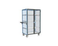 Servante grillagée 4 côtés, verrouillable, avec 3 étagères, plateau bois, 1000 x 600 mm, 250 kg