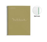 Notebook Eco Emotions, Carton recyclé, A4, quadrillage 5x5 mm, 80 feuilles de 1 couleur, Miquelrius, Vert.

