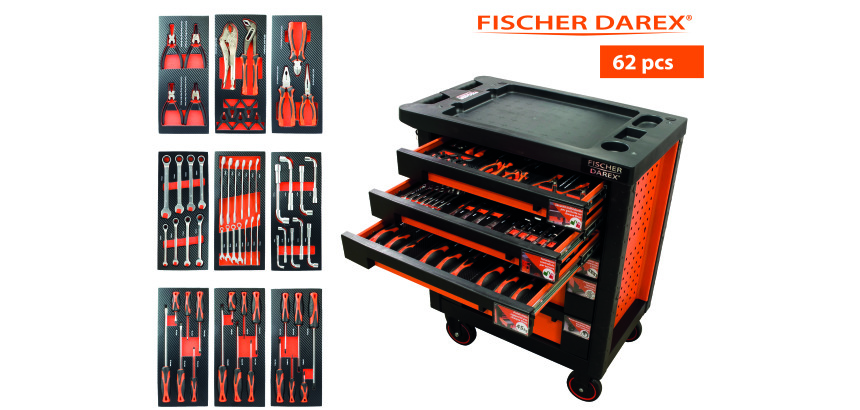 Servante équipée de 62 outils avec 9 modules