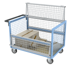 Chariot conteneur grillagé avec toit plateau bois médium 500 kg 1200 x 800 mm roue TPE