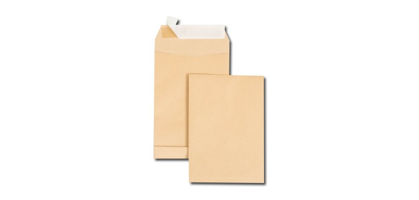 Boite de 250 sacs à soufflets kraft brun B5 176x250 120 g/m² bande de protection