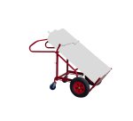 Diable porte-bouteilles à basculement assisté avec béquille acier 250 kg bavette fixe profondeur 280 mm roue pneumatique