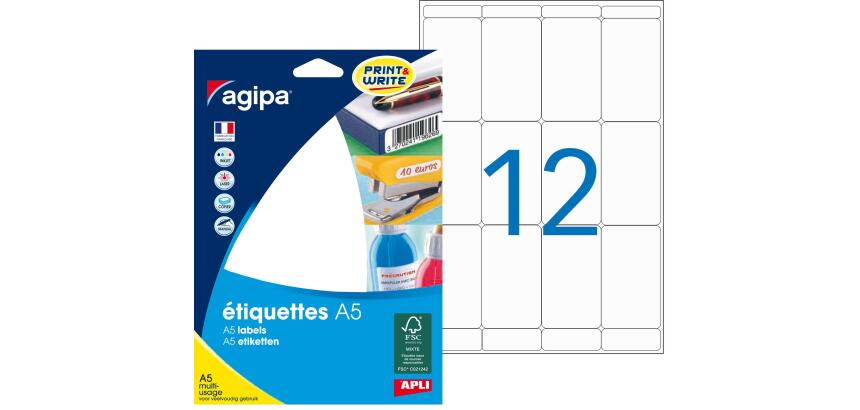 Étiquettes adresses 56 x 34 mm Agipa 114086 - Boîte de 192