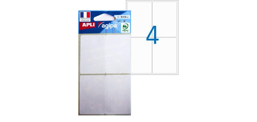 Etiquettes blanches 38 x 58 mm Apli pour écriture manuelle - Pochette de 28