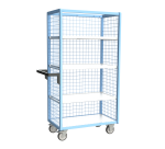 Servante grillagée 3 côtés avec 3 étagères plateau bois 250 kg 850 x 500 mm roue TPE