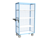 Servante grillagée 3 côtés avec 3 étagères plateau bois 250 kg 850 x 500 mm roue TPE