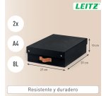 Caja de almacenamiento Leitz Puro con tapa, media baja, 8L, cartón 100% reciclado, paquete de 2 - Negro - 8