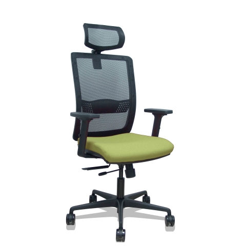 Silla de oficina Haches con reposabrazos 2D y cabecera - Verde olivo