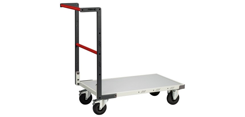 Chariot fixe plateau mélaminé 250 kg 850 x 500 mm roue caoutchouc Flatpack