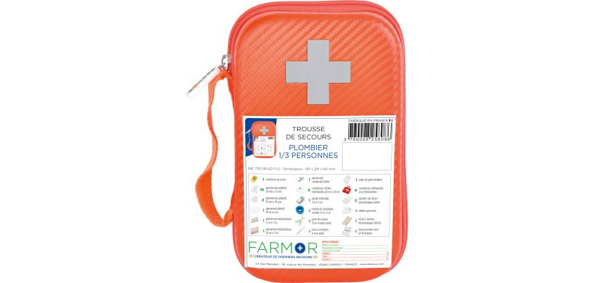 Trousse de secours Plombier 1/3 personnes en PU orange