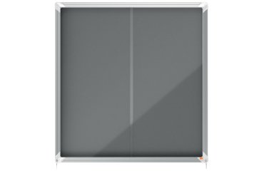 Vitrina NOBO Premium Plus de puerta corredera con fondo de fieltro 12xA4 hojas, gris
