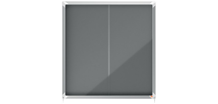 Vitrina NOBO Premium Plus de puerta corredera con fondo de fieltro 12xA4 hojas, gris