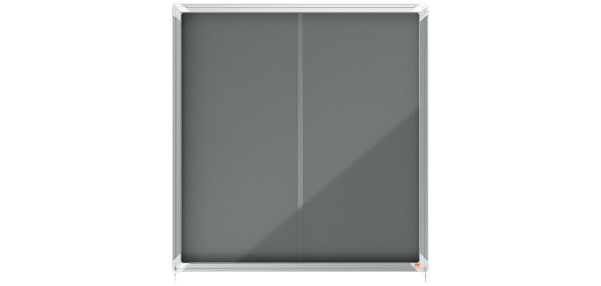 Vitrina NOBO Premium Plus de puerta corredera con fondo de fieltro 12xA4 hojas, gris