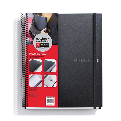 Notebook The Original, Couverture souple, A4, quadrillage 5x5 mm + Lisse, 120 feuilles de 2 couleurs, Miquelrius, Noir, Professionnel.
