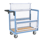 Chariot conteneur grillagé avec toit, 850 x 500 mm, 250 kg