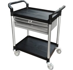 Desserte 2 plateaux plastique + 2 tiroirs 250 kg 680 x 450 mm roue TPE