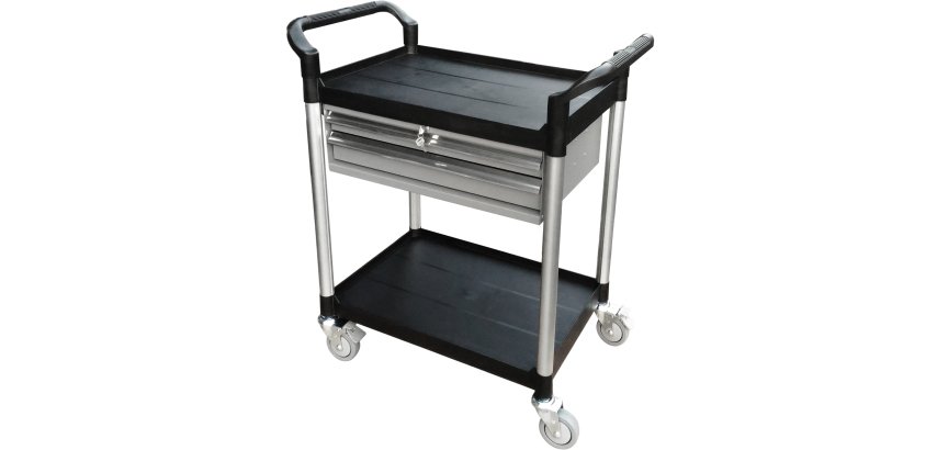Desserte 2 plateaux plastique + 2 tiroirs 250 kg 680 x 450 mm roue TPE
