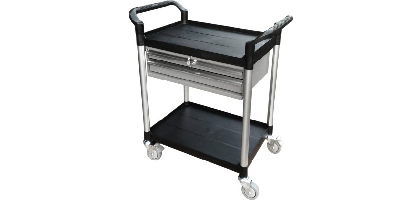 Desserte 2 plateaux plastique + 2 tiroirs 250 kg 680 x 450 mm roue TPE