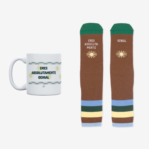 Kit Taza + Calcetines "Eres absolutamente genial" talla 36-41