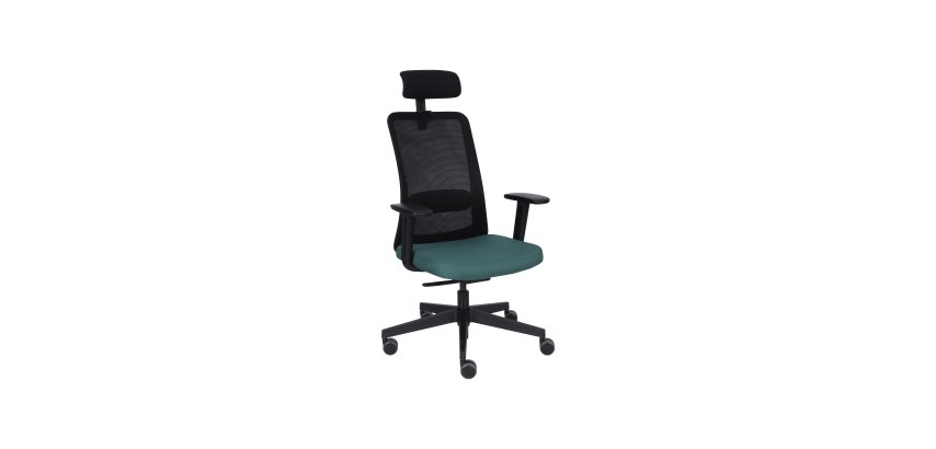 Ergonomische bureaustoel Nico, stof en mesh, 3D armleuningen, hoofdkussen, synchroonmechanisme + zitdiepteverstelling