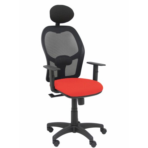 Silla de oficina Alocén malla con brazos regulables y cabecero - Asiento rojo fluo