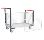 Chariot modulaire grillagé 2 dossiers + 2 ridelles plateau bois 250 kg 850 x 500 mm roue TPE