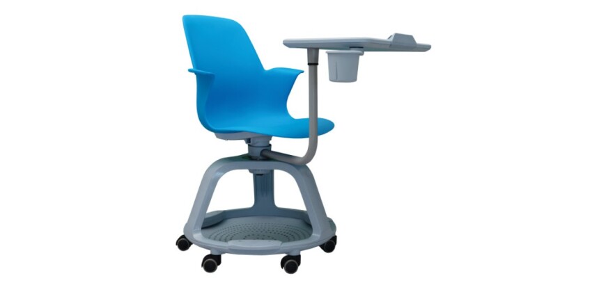 Silla Confidente con ruedas y bandeja giratoria azul 46cms