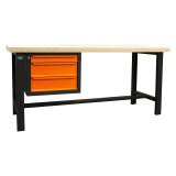 Établi d'Atelier 2M Fischer Darex –Plateau bois - Bloc 3 tiroirs