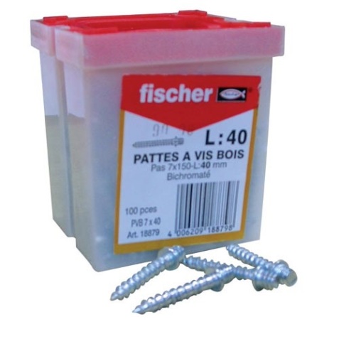 Patte à vis 7x40 bois le 100 en boite