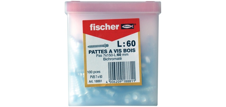 Patte à vis bois - PVB  7 x 60 - boite plastique de 100