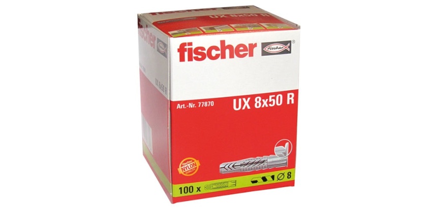 Cheville - tous matériaux - UX 8 x 50 R - avec collerette - boîte de 100