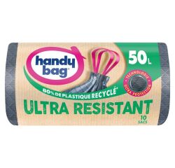 Sac poubelle avec poignées coulissantes ultra résistantes 50 L - Lot de 10