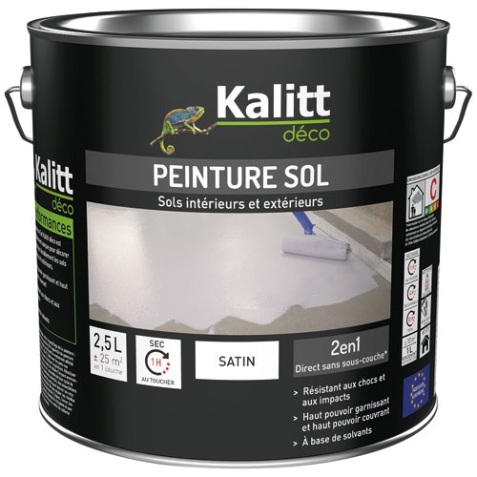Peinture sol satin - 2 en 1 - intérieur - extérieur - 2.5 L - blanc pur
