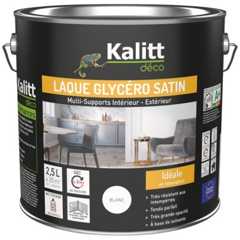 Laque glycéro satin - multi-supports - intérieur - extérieur - 2.5 L - blan