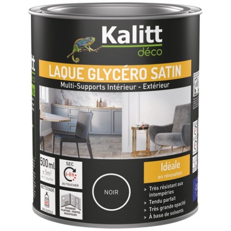 Laque glycéro satin - multi-supports - intérieur - extérieur - 500 mL - noi