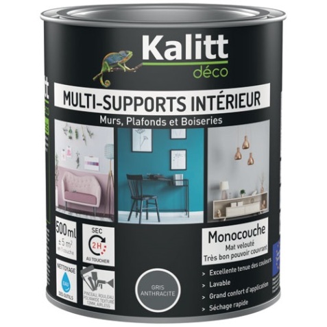 Peinture acrylique mat - multi-supports - 0.5 L - gris anthracite