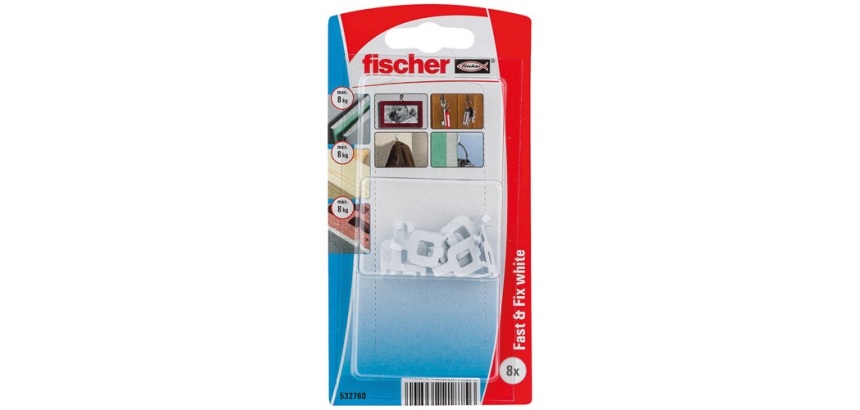 Crochet - Fast & Fix - supporte 5 Kg - blanc - lot de 8