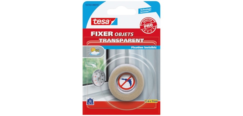 fixation objets double face transparent 1.5mx19mm