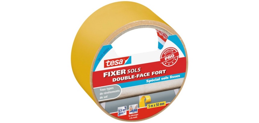 Adhésif fixation sols double face fort 5 m x 50 mm